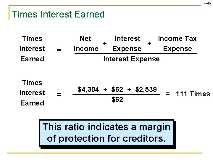 14 -46 Times Interest Earned = = Net Interest Income Tax + + Income