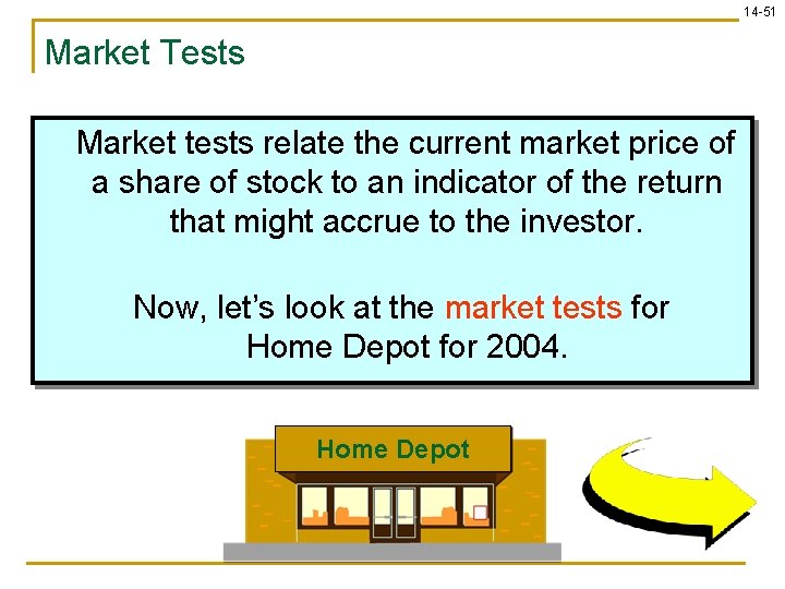 14 -51 Market Tests Market tests relate the current market price of a share