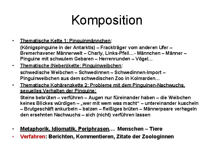 Komposition • • • Thematische Kette 1: Pinguinmännchen: (Königspinguine in der Antarktis) – Frackträger