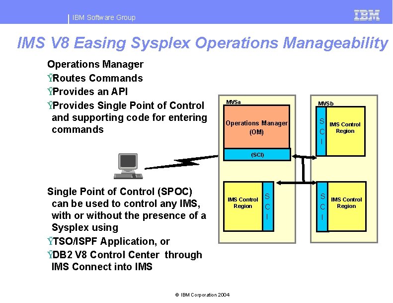 IBM Software Group IMS V 8 Easing Sysplex Operations Manageability Operations Manager ŸRoutes Commands