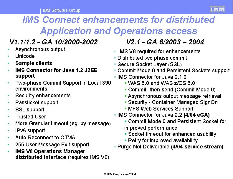 IBM Software Group IMS Connect enhancements for distributed Application and Operations access V 1.