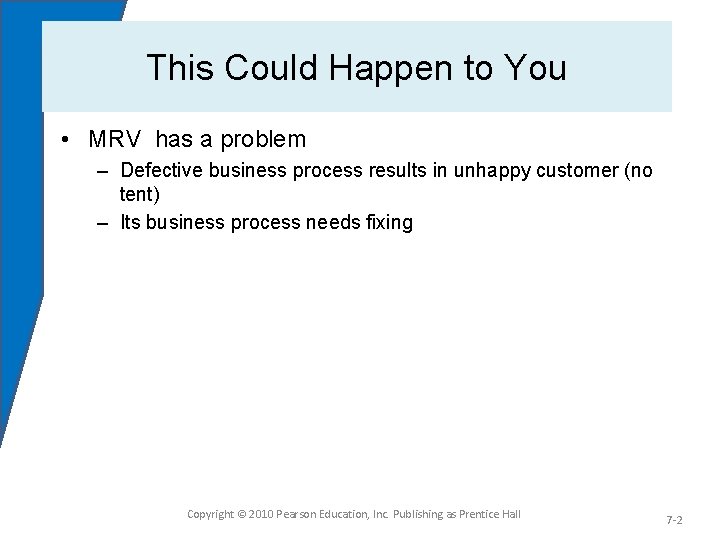 This Could Happen to You • MRV has a problem – Defective business process