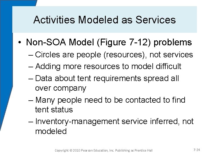 Activities Modeled as Services • Non-SOA Model (Figure 7 -12) problems – Circles are