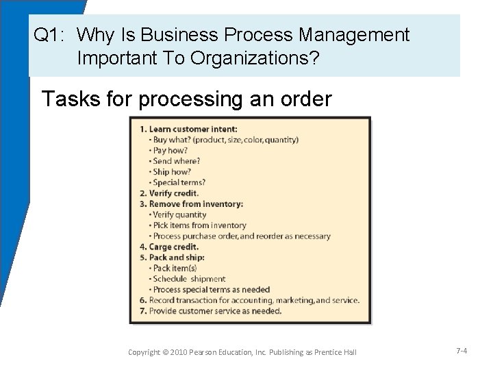 Q 1: Why Is Business Process Management Important To Organizations? Tasks for processing an