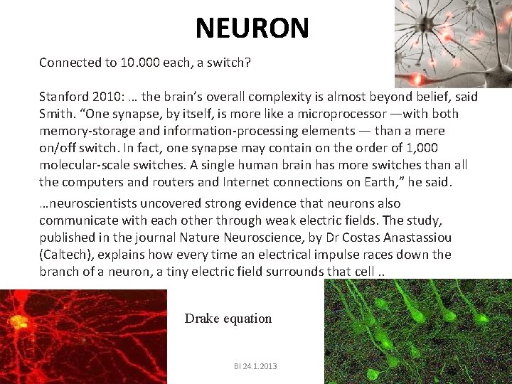 NEURON Connected to 10. 000 each, a switch? Stanford 2010: … the brain’s overall