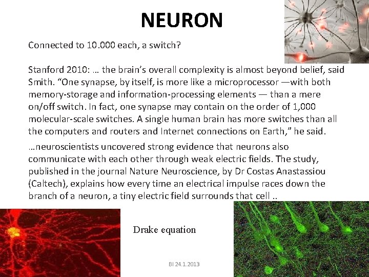 NEURON Connected to 10. 000 each, a switch? Stanford 2010: … the brain’s overall