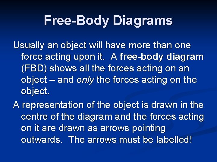 Free-Body Diagrams Usually an object will have more than one force acting upon it.