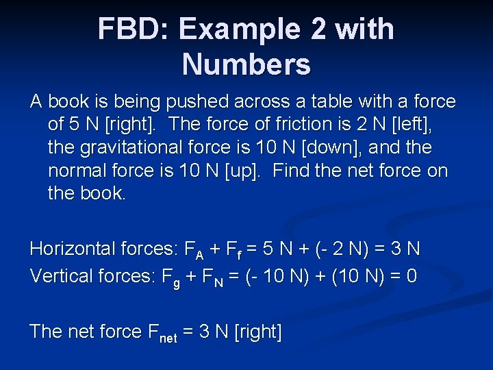 FBD: Example 2 with Numbers A book is being pushed across a table with