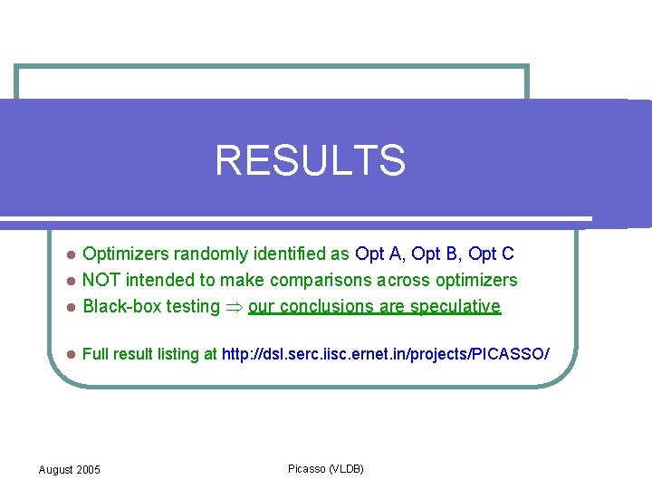 RESULTS Optimizers randomly identified as Opt A, Opt B, Opt C l NOT intended