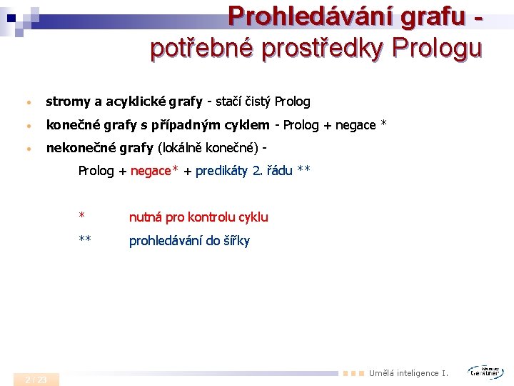 Prohledávání grafu potřebné prostředky Prologu · stromy a acyklické grafy - stačí čistý Prolog
