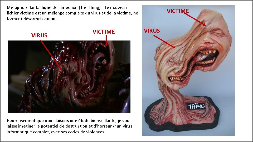 Métaphore fantastique de l’infection (The Thing)… Le nouveau fichier victime est un mélange complexe