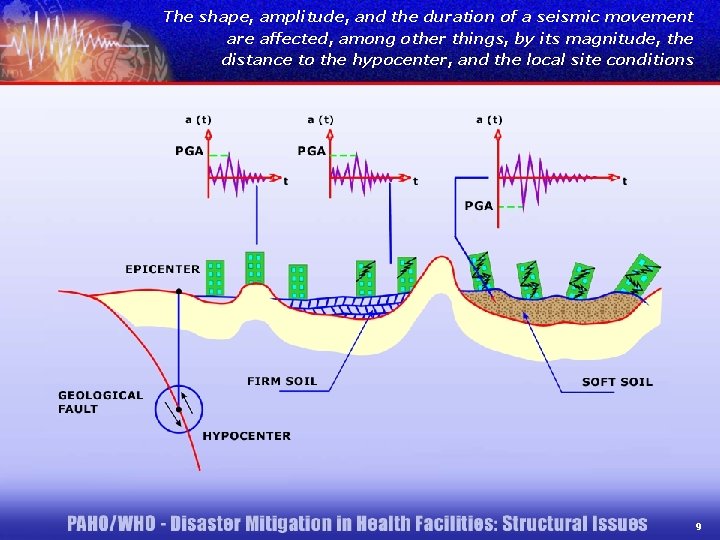 The shape, amplitude, and the duration of a seismic movement are affected, among other