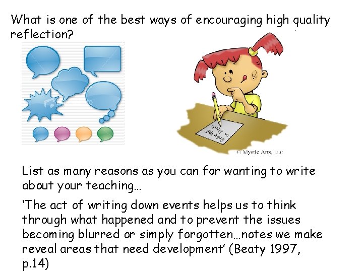 What is one of the best ways of encouraging high quality reflection? List as