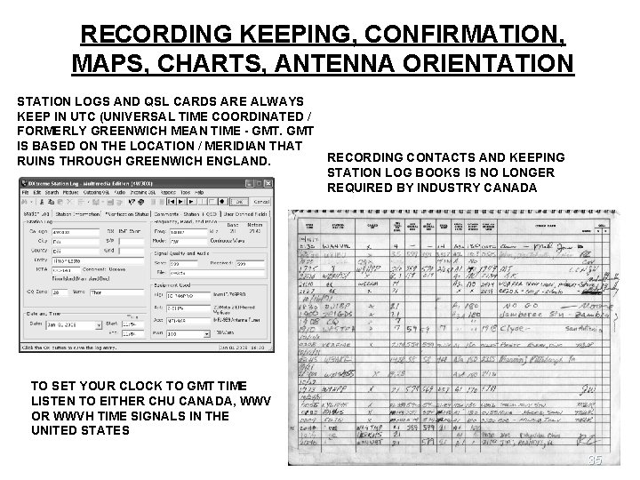 RECORDING KEEPING, CONFIRMATION, MAPS, CHARTS, ANTENNA ORIENTATION STATION LOGS AND QSL CARDS ARE ALWAYS
