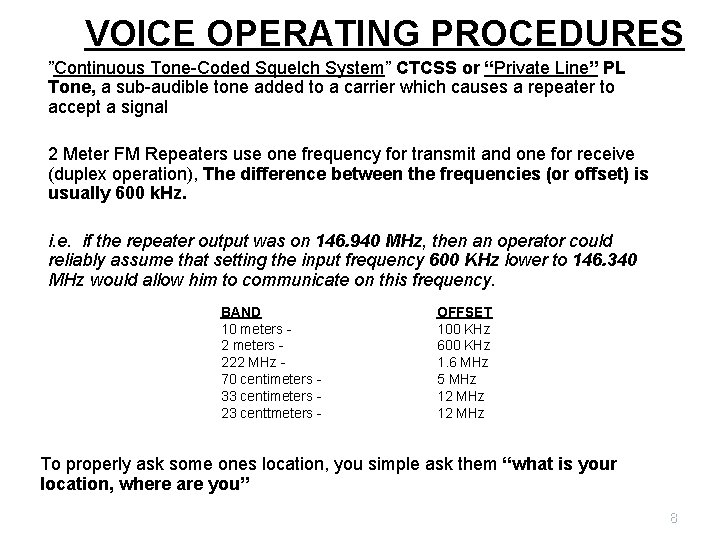 VOICE OPERATING PROCEDURES ”Continuous Tone-Coded Squelch System” CTCSS or “Private Line” PL Tone, a
