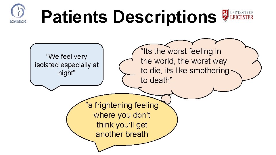 Patients Descriptions “We feel very isolated especially at night” “Its the worst feeling in