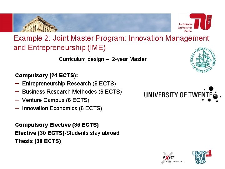 Example 2: Joint Master Program: Innovation Management and Entrepreneurship (IME) Curriculum design – 2