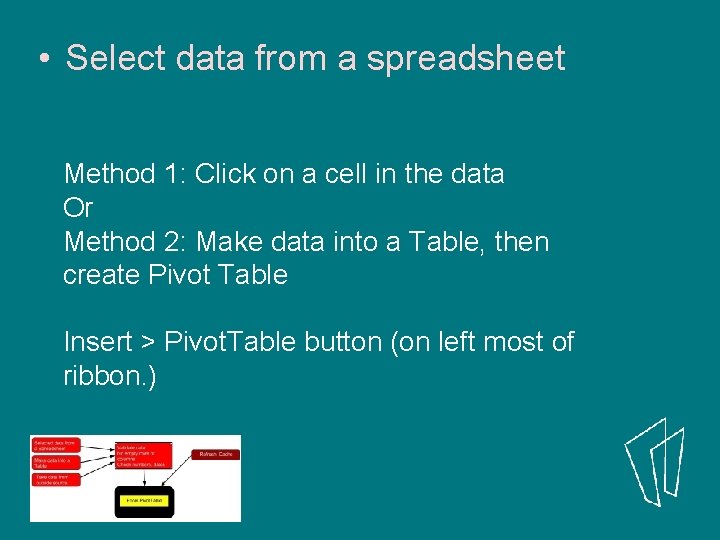 • Select data from a spreadsheet Method 1: Click on a cell in • Select data from a spreadsheet Method 1: Click on a cell in