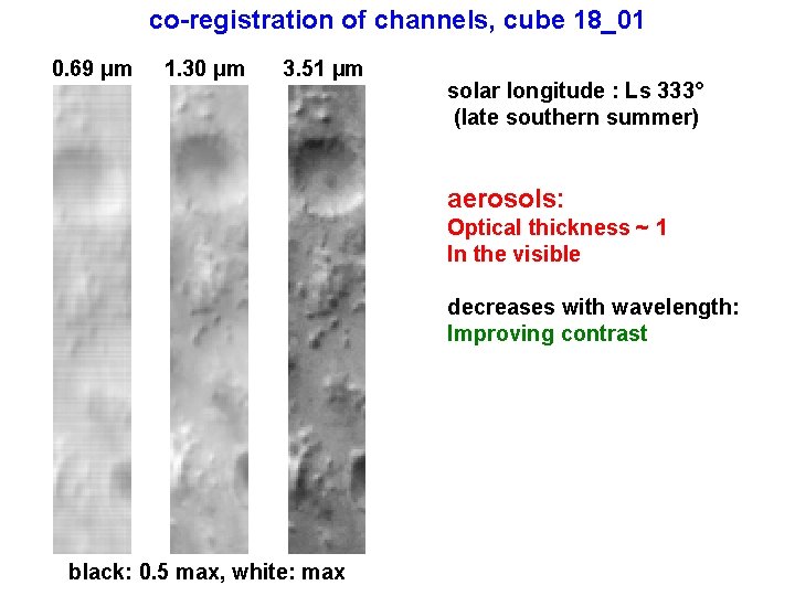 co-registration of channels, cube 18_01 0. 69 µm 1. 30 µm 3. 51 µm