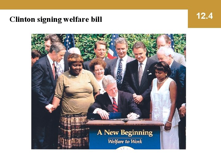 Clinton signing welfare bill 12. 4 