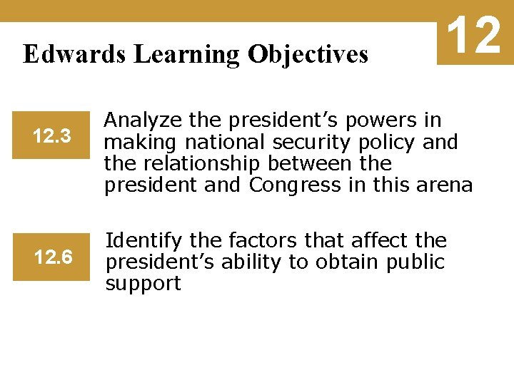 Edwards Learning Objectives 12. 3 12. 6 12 Analyze the president’s powers in making