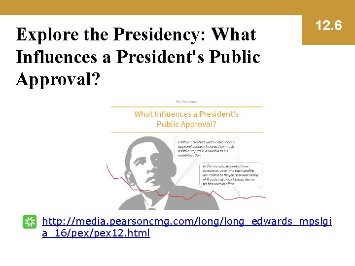 Explore the Presidency: What Influences a President's Public Approval? 12. 6 http: //media. pearsoncmg.
