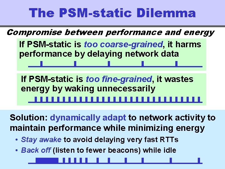 The PSM-static Dilemma Compromise between performance and energy If PSM-static is too coarse-grained, it