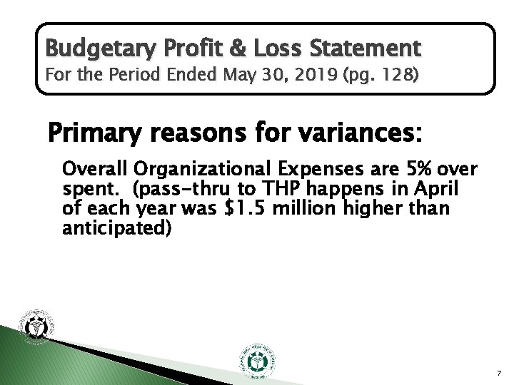 Budgetary Profit & Loss Statement For the Period Ended May 30, 2019 (pg. 128)