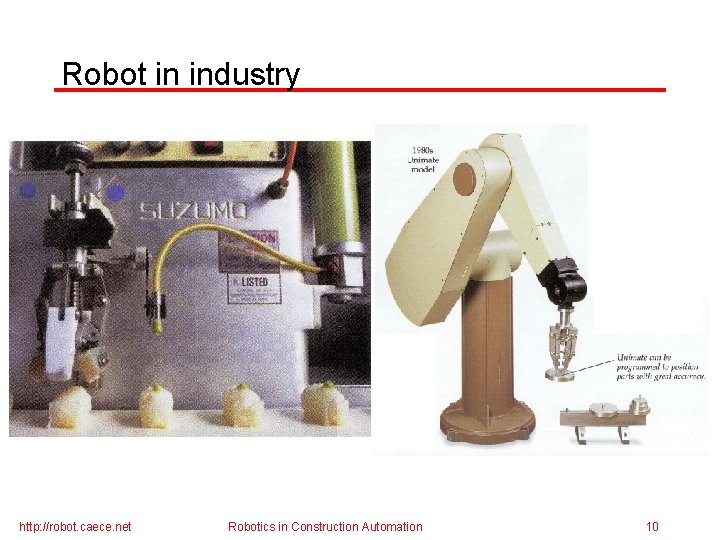Robot in industry http: //robot. caece. net Robotics in Construction Automation 10 