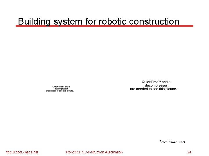 Building system for robotic construction Scott Howe 1999 http: //robot. caece. net Robotics in