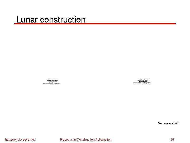 Lunar construction Benaroya et al 2002 http: //robot. caece. net Robotics in Construction Automation