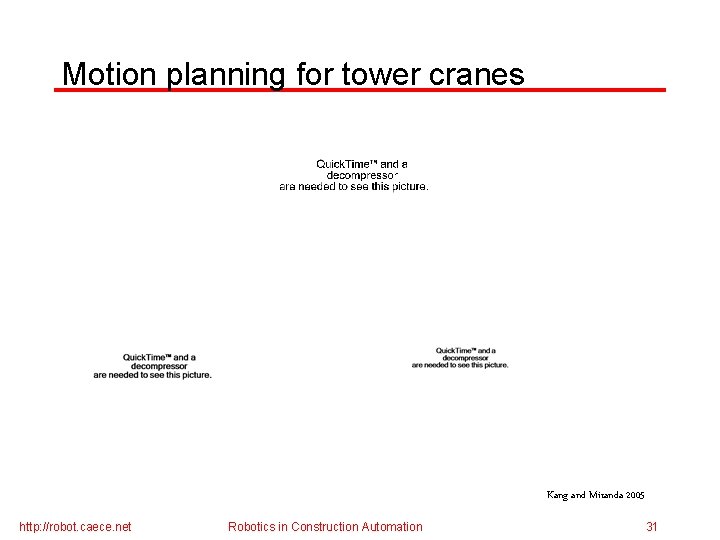 Motion planning for tower cranes Kang and Miranda 2005 http: //robot. caece. net Robotics