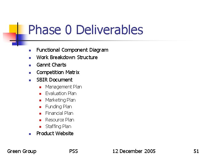 Phase 0 Deliverables n n n Functional Component Diagram Work Breakdown Structure Gannt Charts