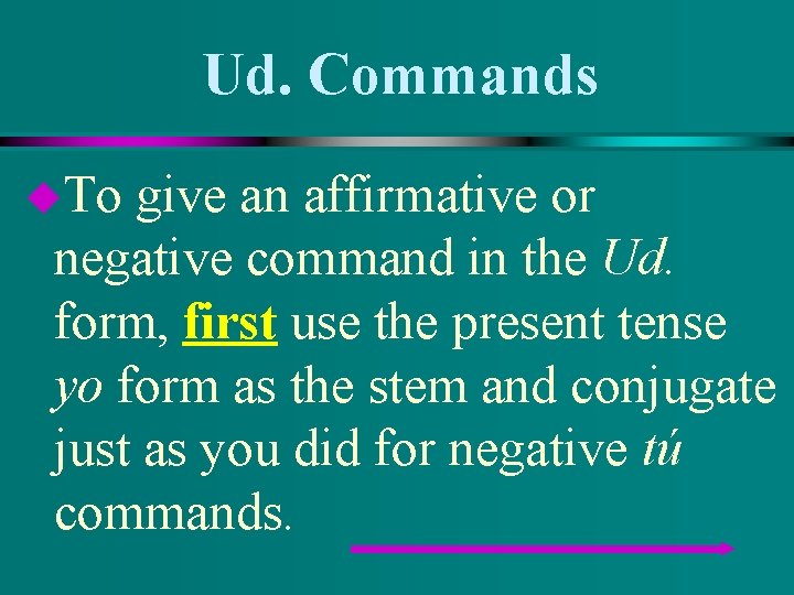 Ud. Commands u. To give an affirmative or negative command in the Ud. form,