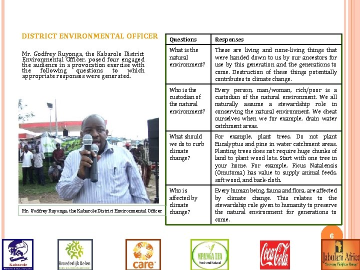 DISTRICT ENVIRONMENTAL OFFICER Mr. Godfrey Ruyonga, the Kabarole District Environmental Officer, posed four engaged