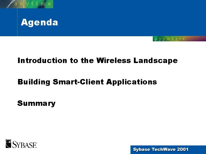 Agenda Introduction to the Wireless Landscape Building Smart-Client Applications Summary 