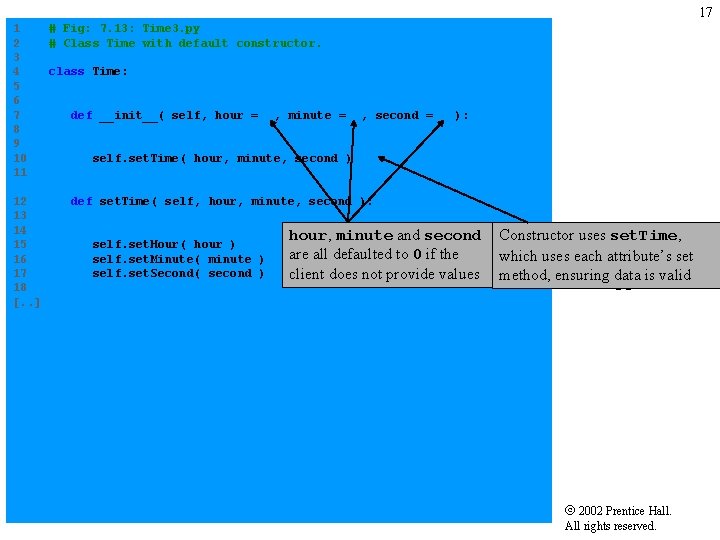 17 1 # Fig: 7. 13: Time 3. py 2 # Class Time with