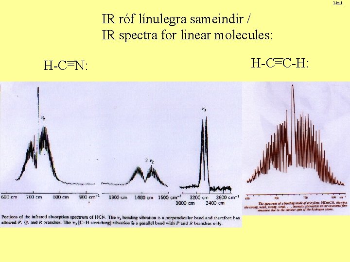 Línul. IR róf línulegra sameindir / IR spectra for linear molecules: H-C=N: H-C=C-H: 