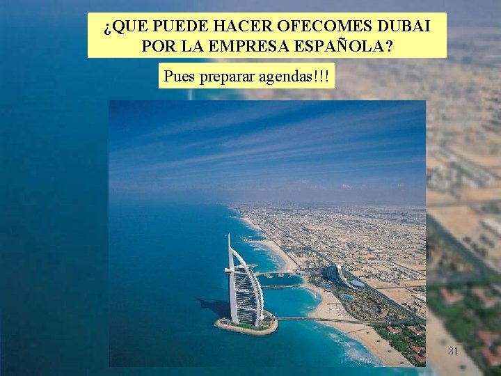 ¿QUE PUEDE HACER OFECOMES DUBAI POR LA EMPRESA ESPAÑOLA? Pues preparar agendas!!! 81 