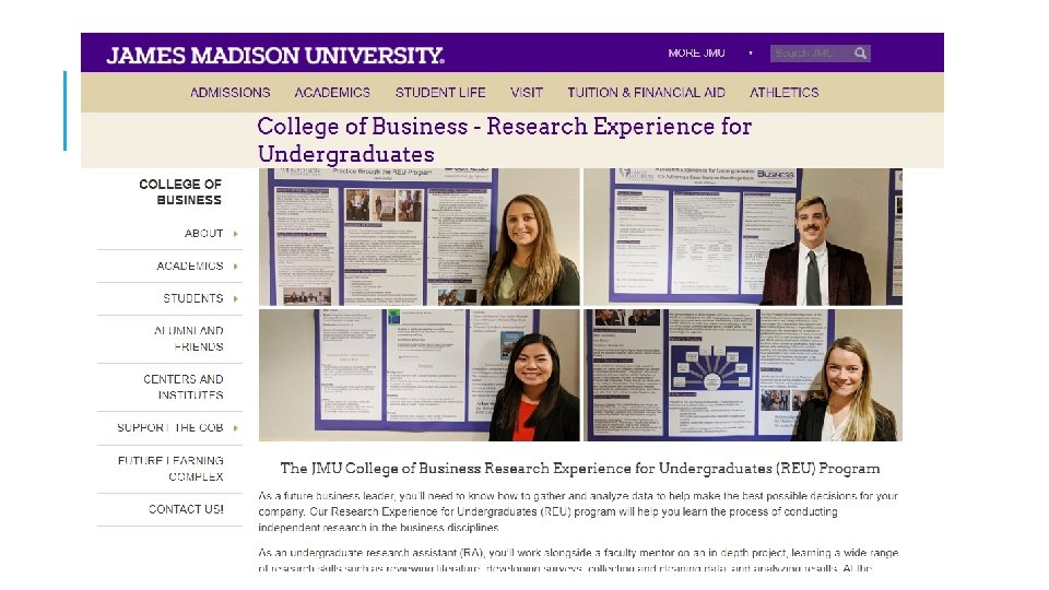 TO THE 2019 JMU COB UNDERGRADUATE RESEARCH