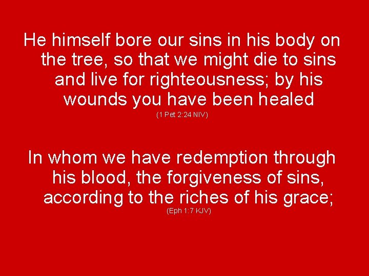He himself bore our sins in his body on the tree, so that we