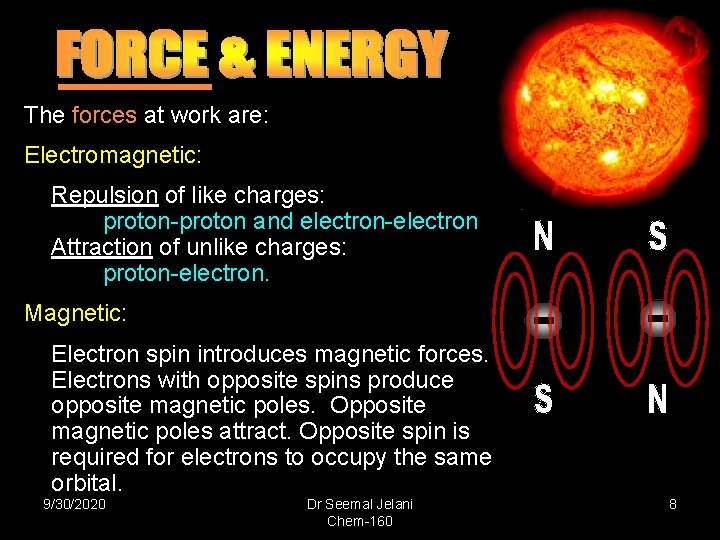 The forces at work are: Electromagnetic: Repulsion of like charges: proton-proton and electron-electron Attraction
