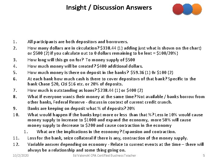 Insight / Discussion Answers 1. 2. All participants are both depositors and borrowers. How