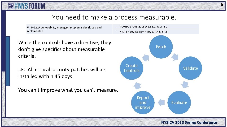 6 You need to make a process measurable. PR. IP-12: A vulnerability management plan