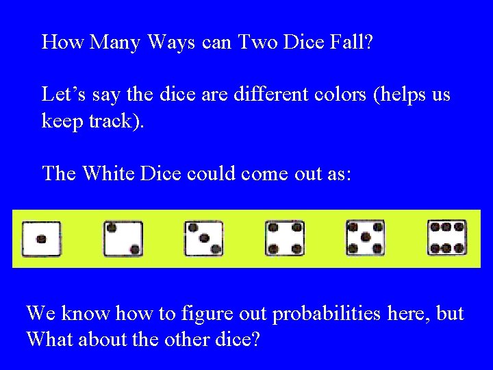 How Many Ways can Two Dice Fall? Let’s say the dice are different colors