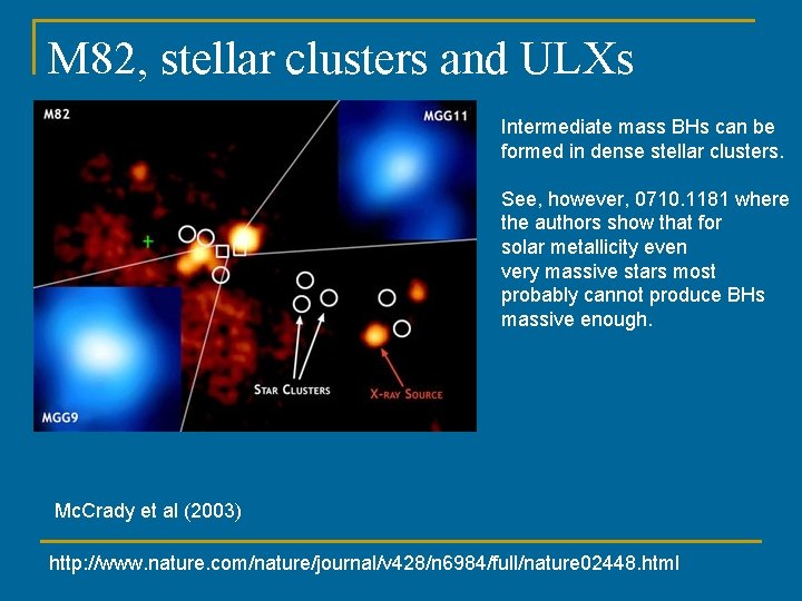М 82, stellar clusters and ULXs Intermediate mass BHs can be formed in dense