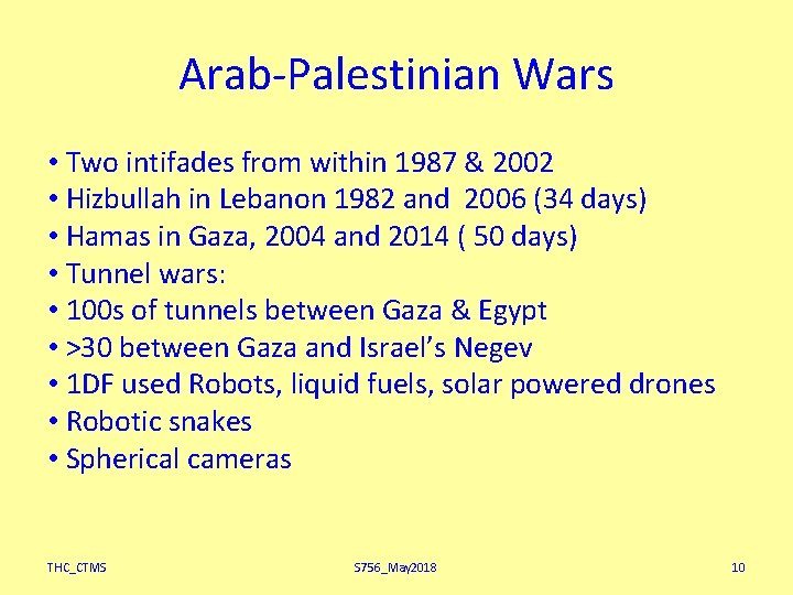 Arab-Palestinian Wars • Two intifades from within 1987 & 2002 • Hizbullah in Lebanon