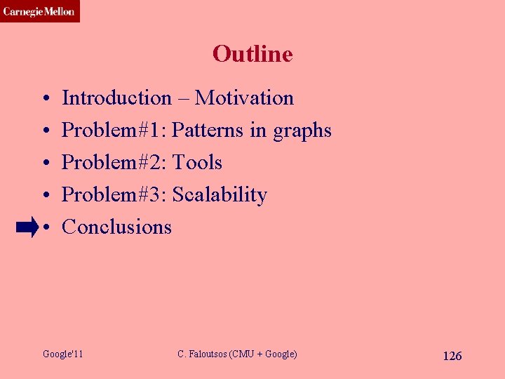 CMU SCS Outline • • • Introduction – Motivation Problem#1: Patterns in graphs Problem#2: