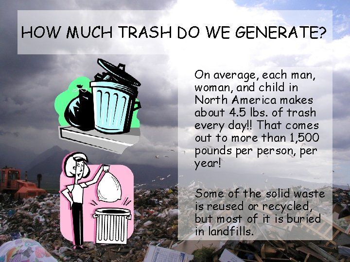 HOW MUCH TRASH DO WE GENERATE? On average, each man, woman, and child in