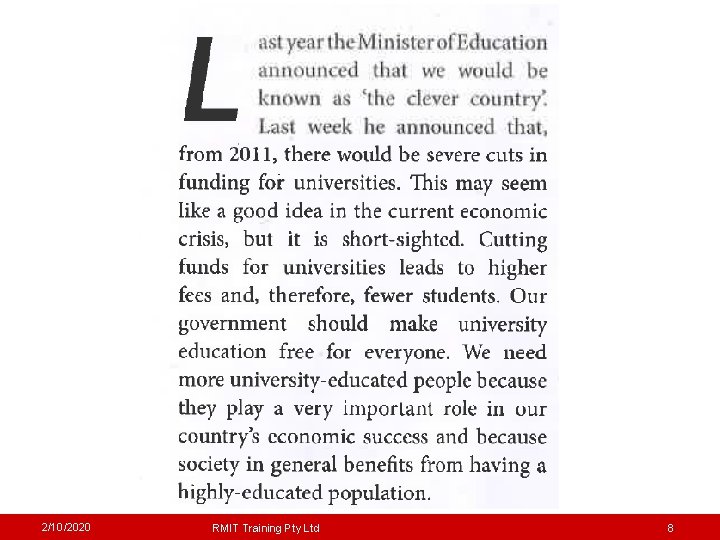 2/10/2020 RMIT Training Pty Ltd 8 